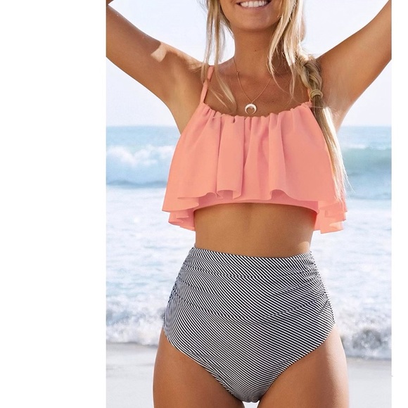 CUPSHE Women's High Waisted Falbala Bikini Set Size Medium - Picture 2 of 8